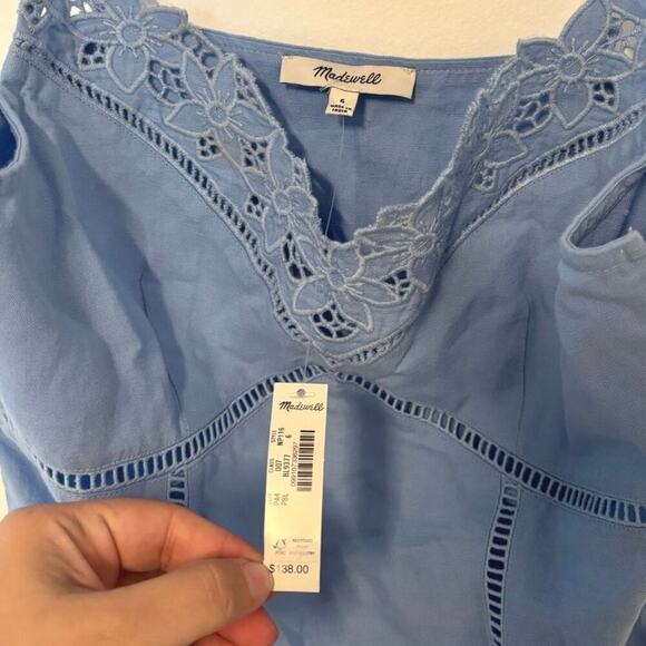 NWT Madewell Sweetheart Midi Dress in Linen-Cotton Blend In Light Blue Size 6 - Picture 8 of 11